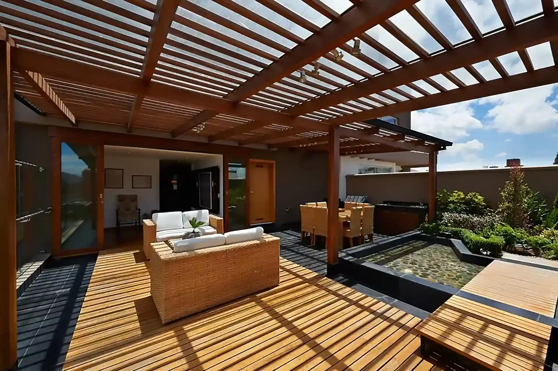 PHoto of a deck with a pergola shade structure
