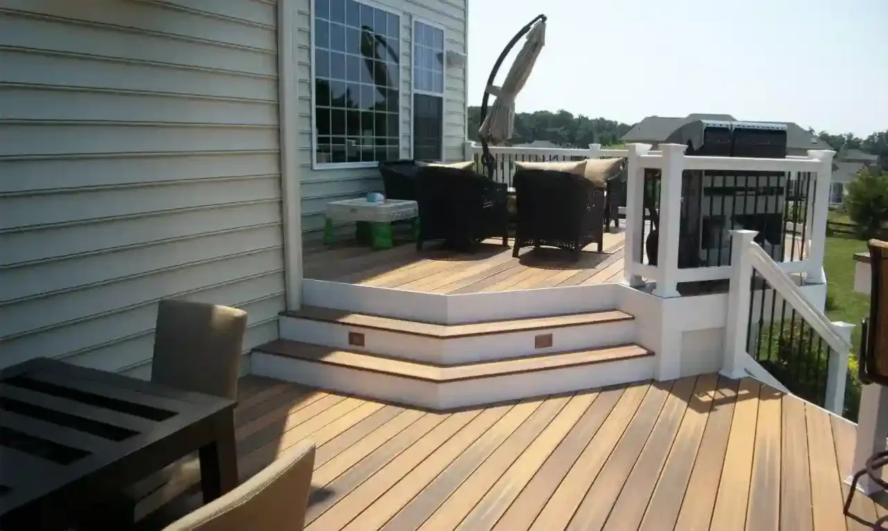 photo of a multi-level deck to support article about the best time to build a deck
